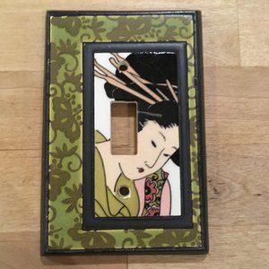 Hand Made in Canada Ceramic Light Switch Cover Oriental Style With Geisha